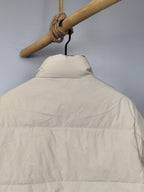 Burberry puffer jacket back collar, cream with raised neck and baffle quilting