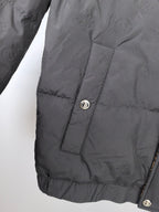 Long puffer jacket, black, quilted panel with snap pocket