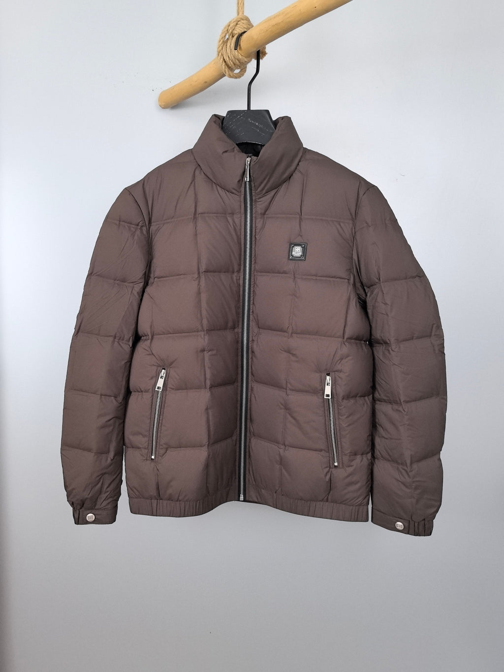 Givenchy brown puffer jacket with front zipper and two side zip pockets