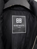 Black jacket interior logo patch label with GIÀFNGTY PARIS text