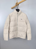 Louis Vuitton white puffer jacket with front zipper and stand collar