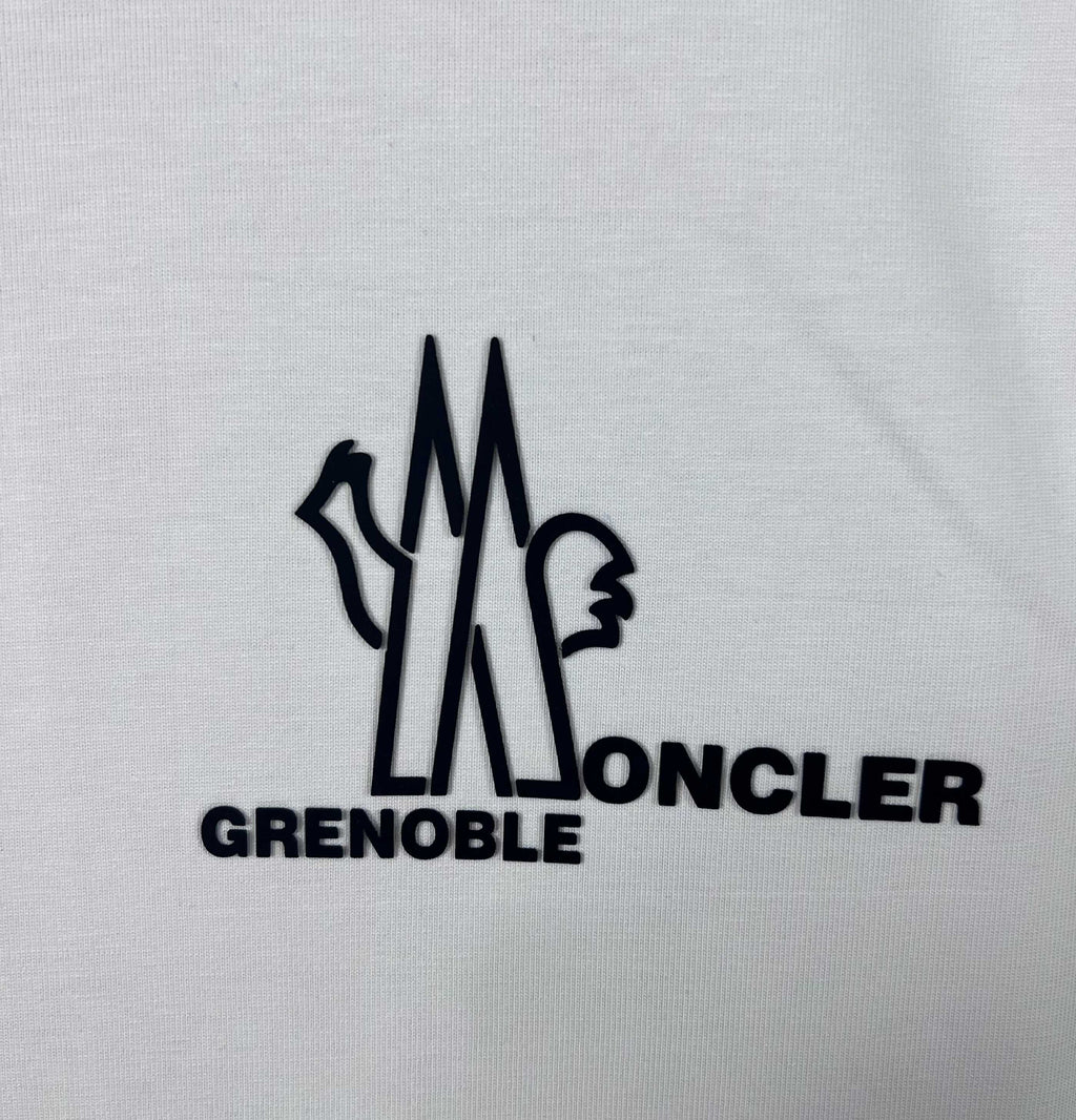 Moncler Grenoble logo graphic on white sweatshirt front