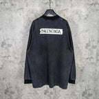 Balenciaga long-sleeve top, dark charcoal gray, large back BALENCIAGA logo