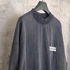 Balenciaga long-sleeve top, dark charcoal gray, crew neck and small side logo