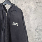 Balenciaga zip-up hoodie with front zipper and chest logo, dark blue