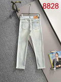 Light-wash denim jeans with belt loops, button fly and straight legs