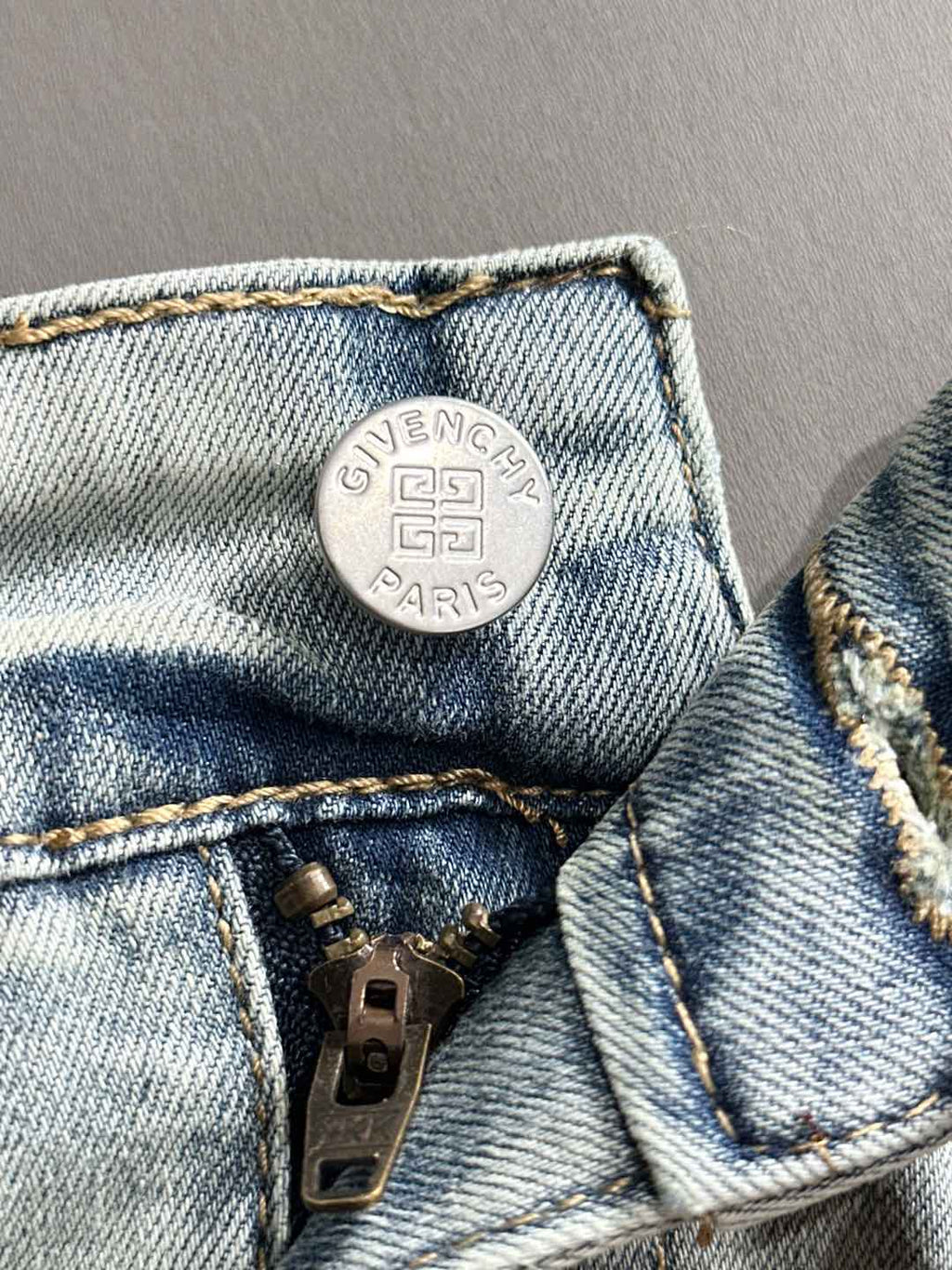 Givenchy jeans waist label and zipper detail