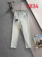 Prada light-wash denim pants with stitched pockets and straight legs