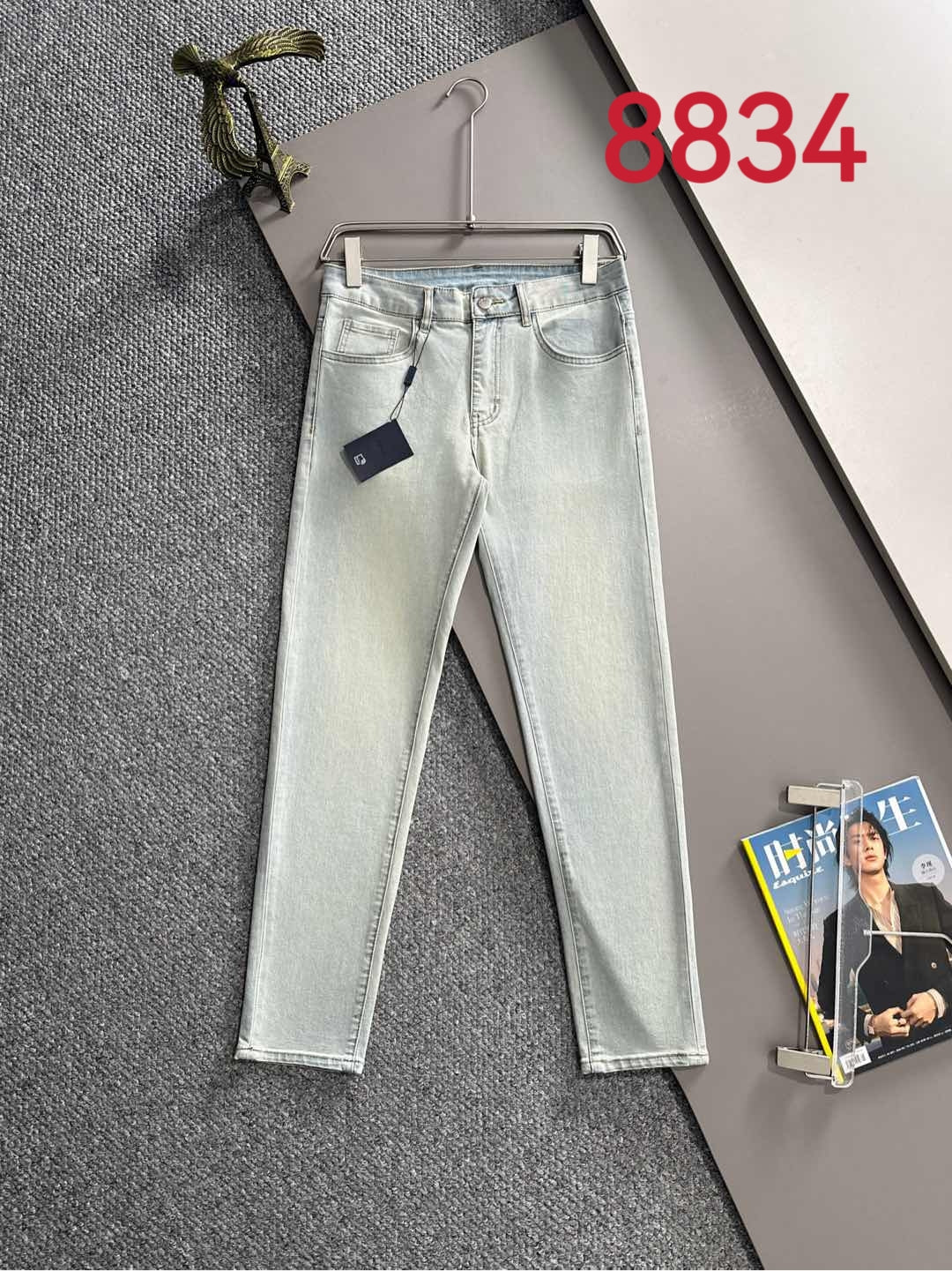 Prada light-wash denim pants with stitched pockets and straight legs