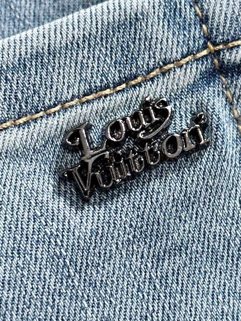 Louis Vuitton logo embroidery on denim