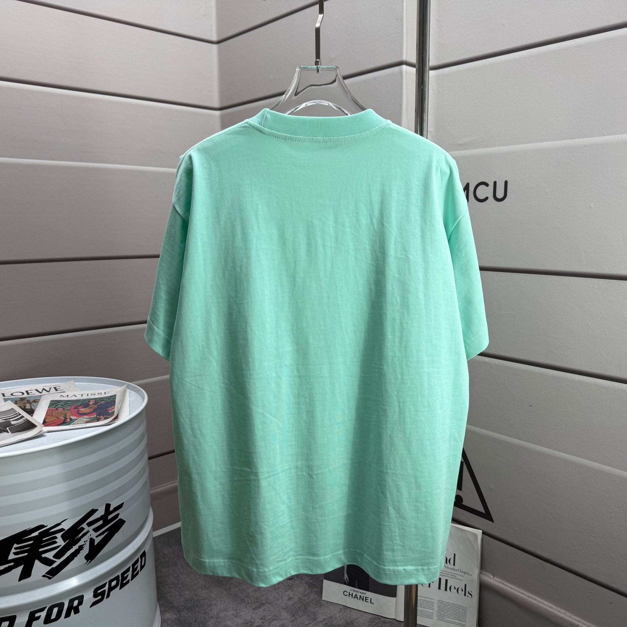 Mint green Burberry T-shirt with crew neck and plain back