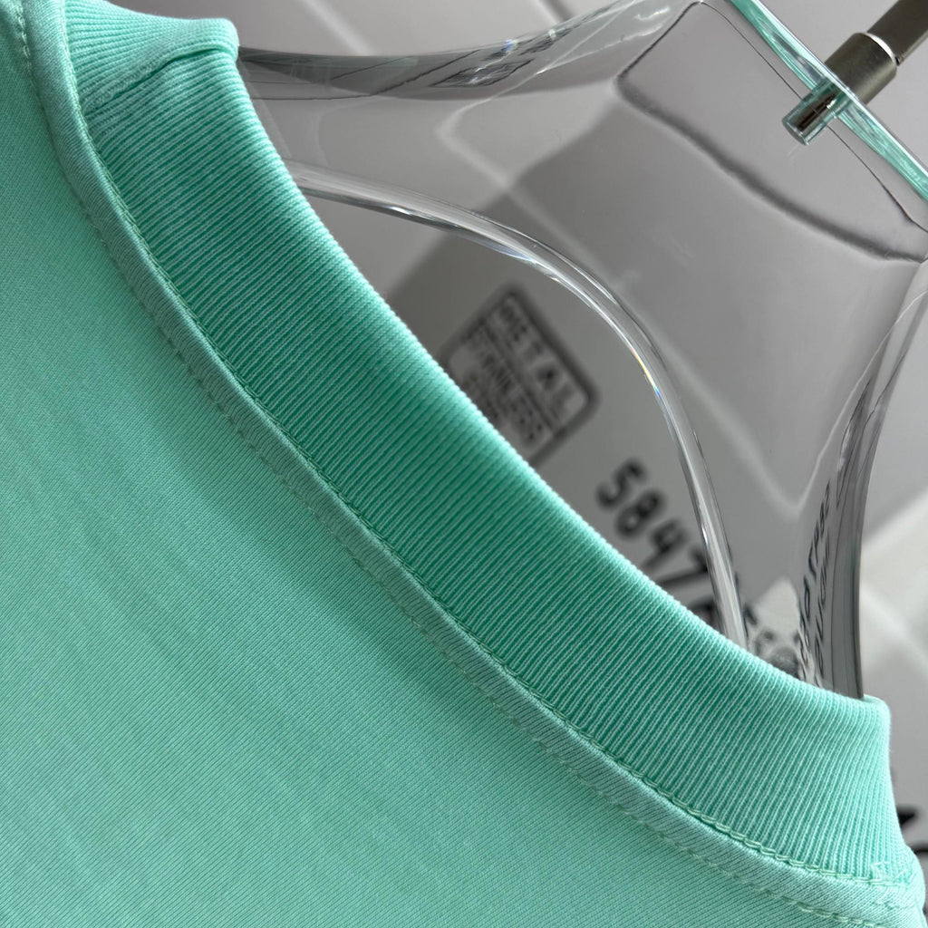 Mint green Burberry T-shirt ribbed collar with brand label inside