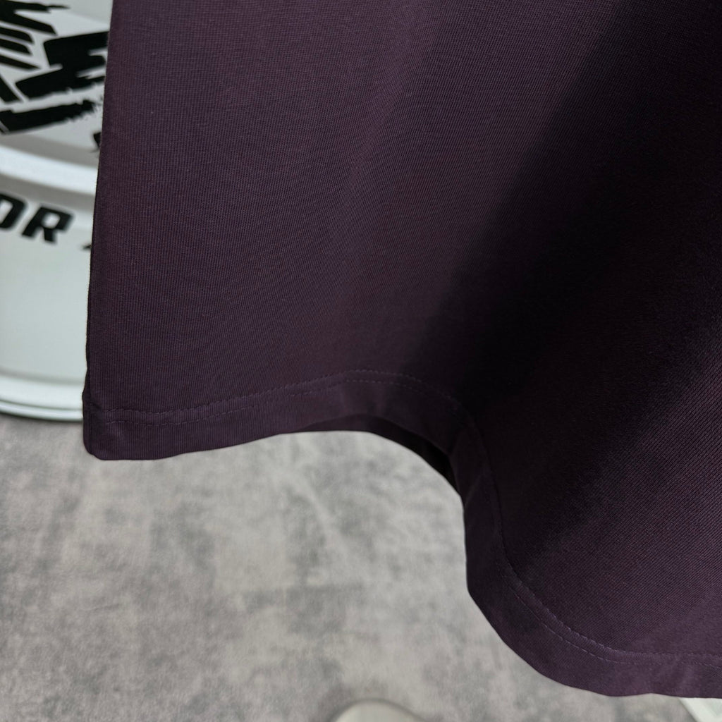 Burberry short-sleeve T-shirt hem and side seam detail, dark purple
