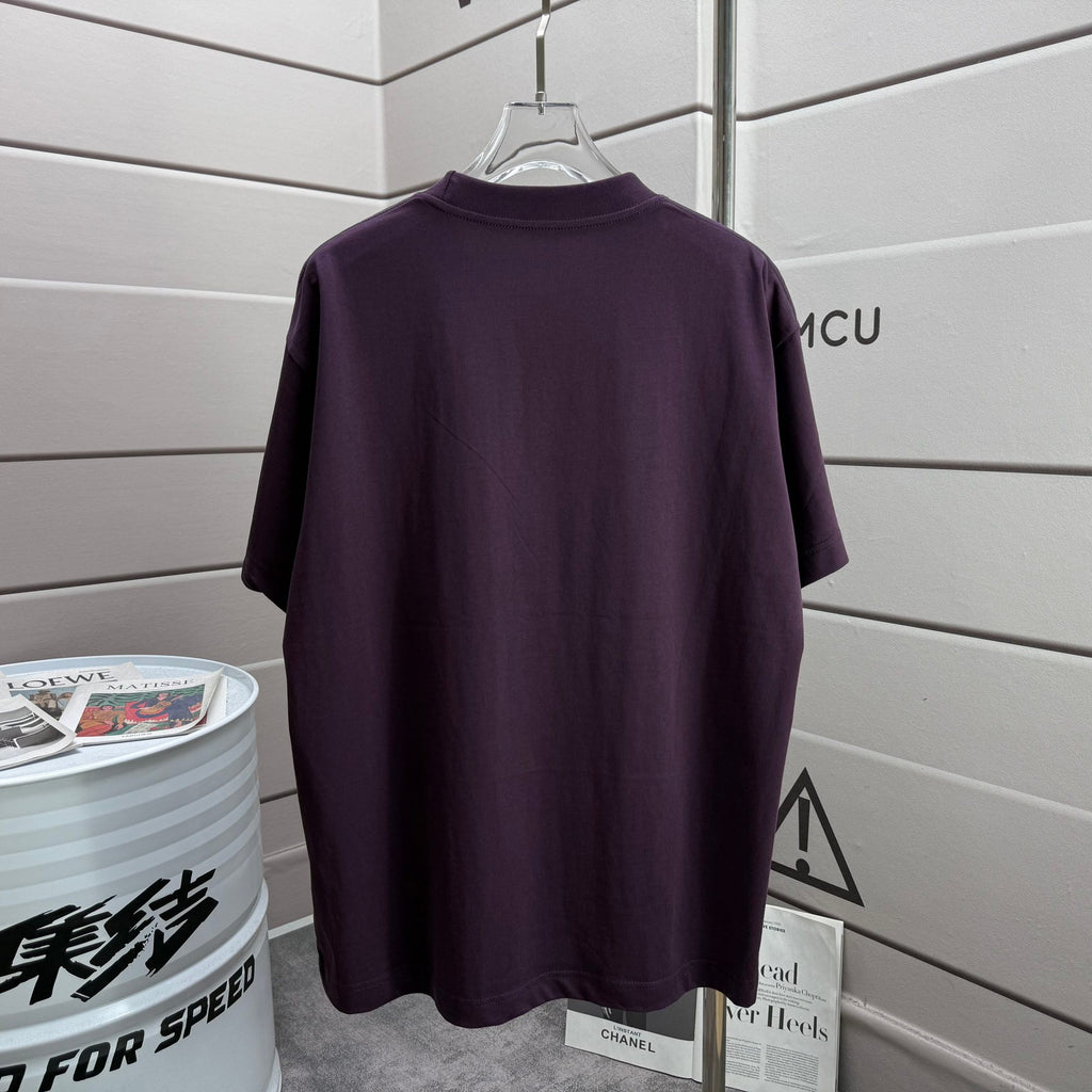 Burberry dark purple short-sleeve T-shirt back view on hanger