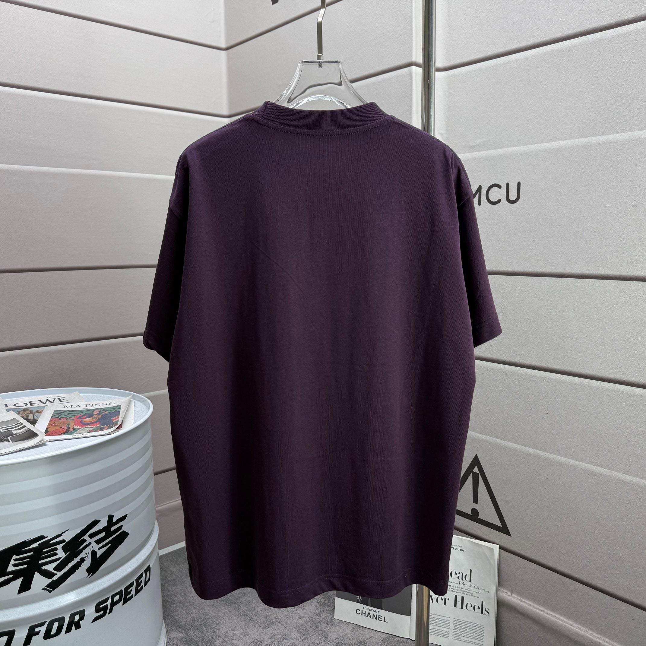 Burberry dark purple short-sleeve T-shirt back view on hanger