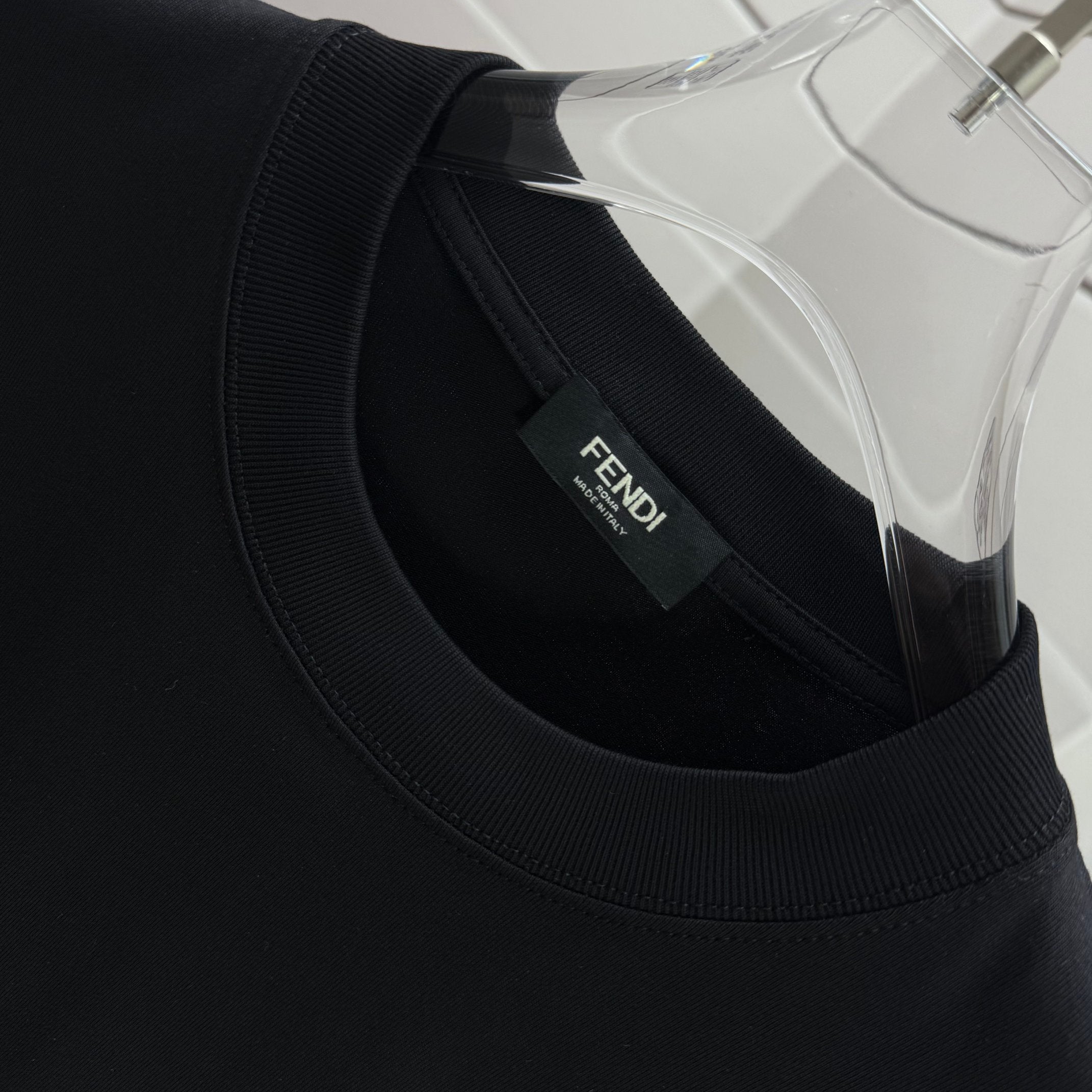 Black Fendi short-sleeve T-shirt crew neck ribbed collar with brand label