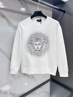 Versace crewneck sweatshirt, white with rhinestone Medusa face logo