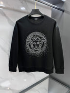 Versace crewneck sweatshirt, black with rhinestone Medusa face logo