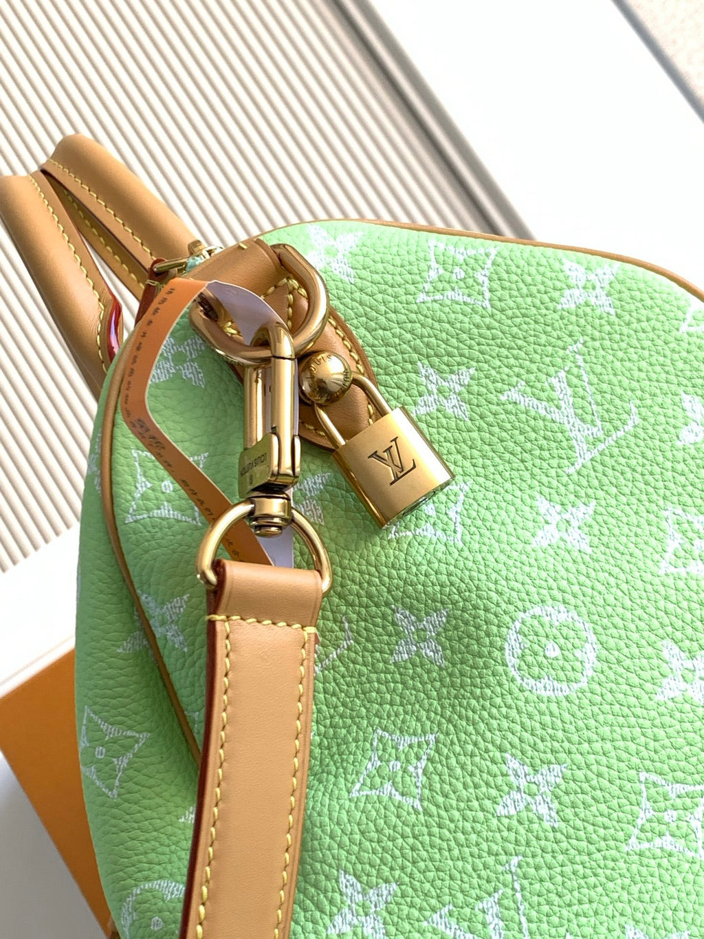 Louis Vuitton mini handbag, green monogram print with gold-tone clasp and leather strap