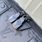 Louis Vuitton bag hardware and zipper on dark blue grained leather, monogram texture