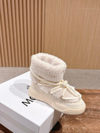 Moncler cream shearling lace-up ankle boots with thick sole