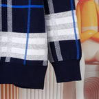 Children's navy and white plaid hoodie lower body with ribbed cuffs and hem