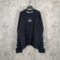 Balenciaga dark long-sleeve crewneck sweater with front logo and ribbed cuffs