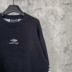 Balenciaga long-sleeve sweatshirt, dark navy with logo at chest