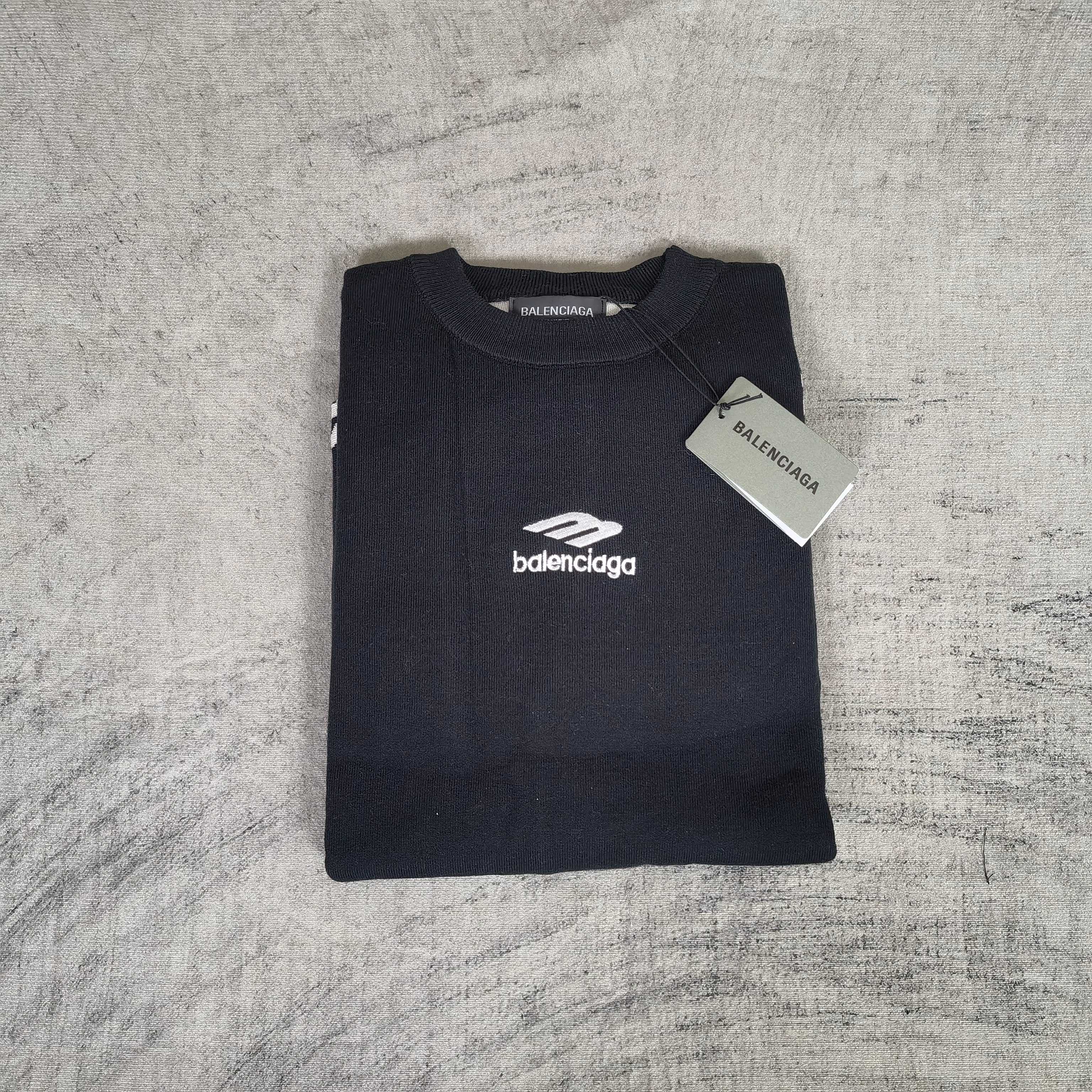 Balenciaga dark crewneck sweater with chest logo, with attached tag