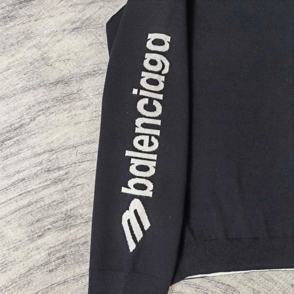 Balenciaga long-sleeve sweatshirt sleeve, dark navy with white Balenciaga logo