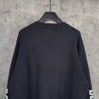 Balenciaga dark crewneck sweater, back view with ribbed hem and cuffs