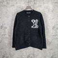 Louis Vuitton dark knit cardigan with button front and V-neck, white LV logo