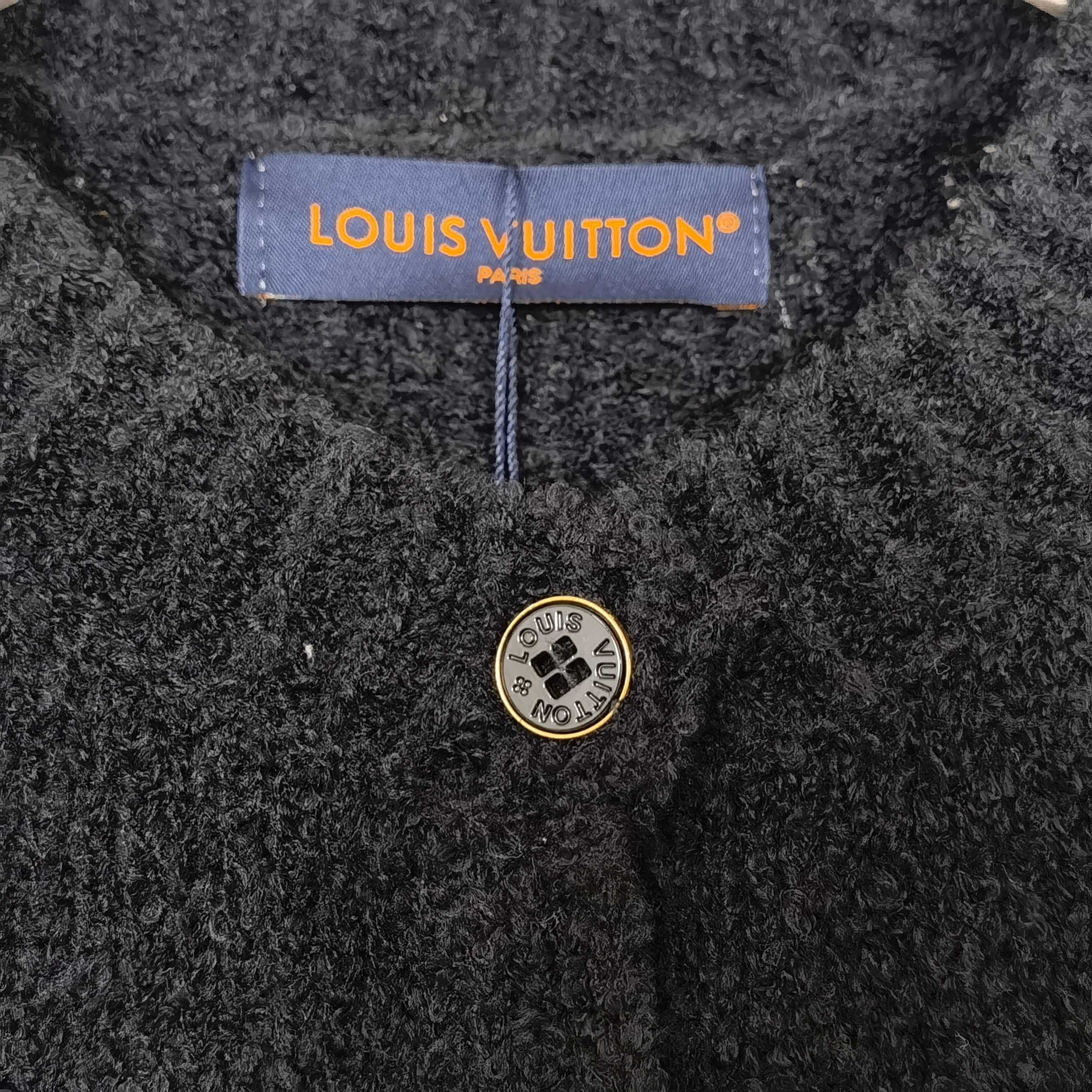 Louis Vuitton long-sleeve jacket with gold logo button and button placket