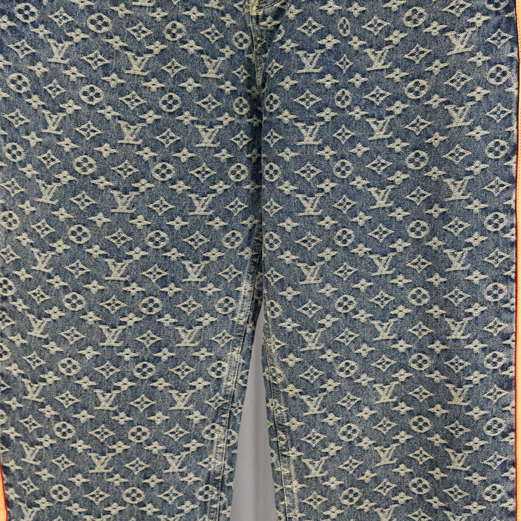 Louis Vuitton monogram print pants in blue denim, straight leg design
