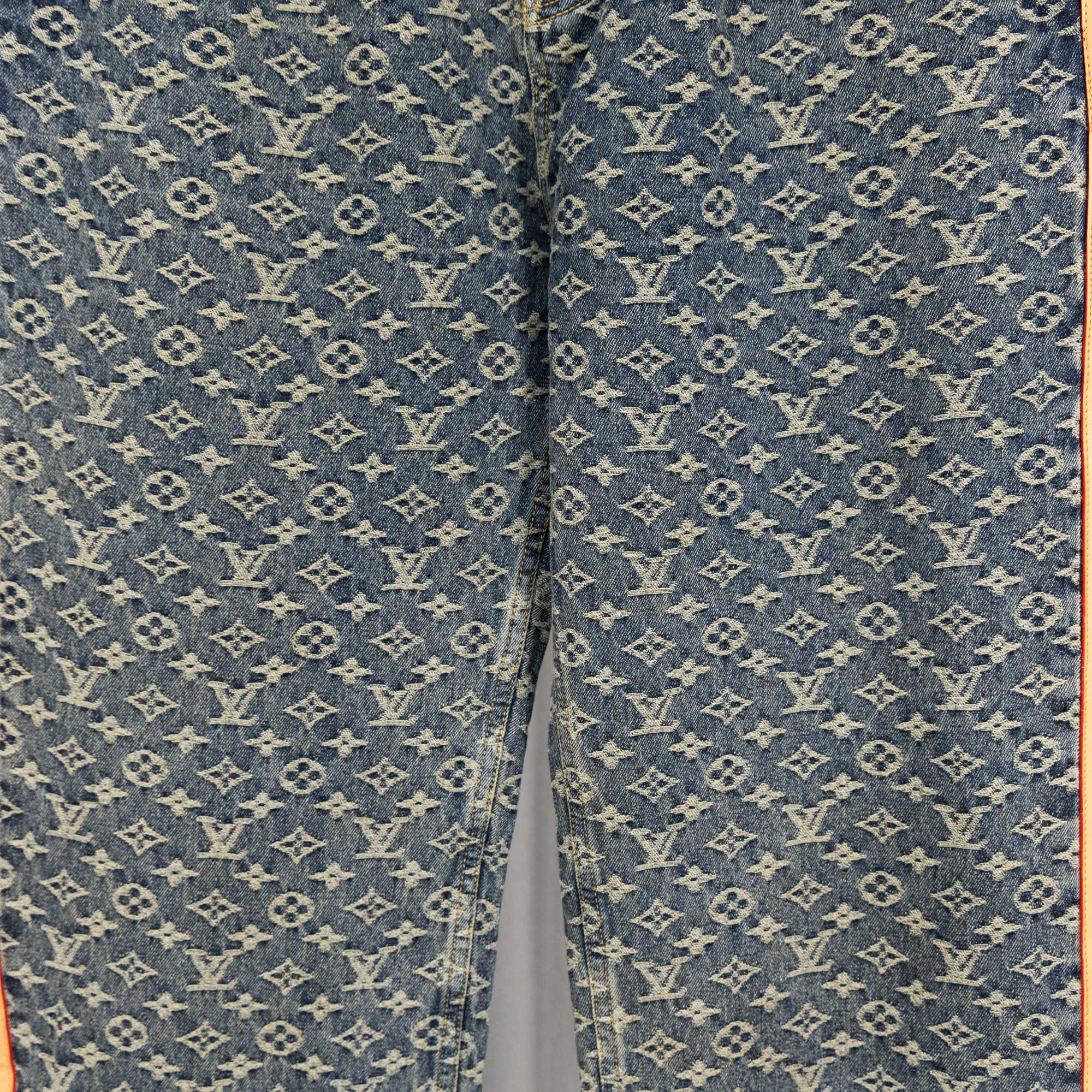 Louis Vuitton monogram print pants in blue denim, straight leg design