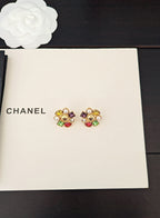 Gold-tone Chanel stud earrings, multicolor crystals and pearls, pair view