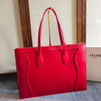 Celine tote bag in bright red leather with structured front and two top handles