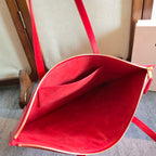Celine tote bag open interior in bright red leather with zip top and inner lining