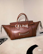 Celine leather tote bag, brown, top handles and front zip pocket