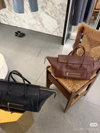 Celine leather tote bag set, black and brown, side ties and front zip pocket