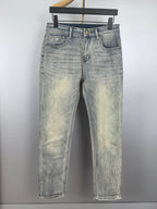 Washed light-blue denim jeans with belt loops and five-pocket styling