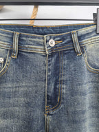 Burberry denim pants waistband with button closure and belt loops, stitched details