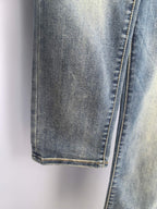 Burberry denim pant leg hem with stitched cuff, dark blue denim