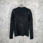 Balenciaga long-sleeve knit sweater, ribbed texture with crew neckline, back view on hanger