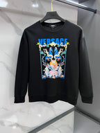 Black crewneck sweatshirt with multicolor vertical graphic print at the center front