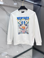 Versace crewneck sweatshirt in white with colorful crest graphic on the front