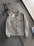 Long-sleeve jacket with allover logo print, button front and point collar