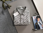 Long-sleeve logo-print jacket on hanger with point collar and button front