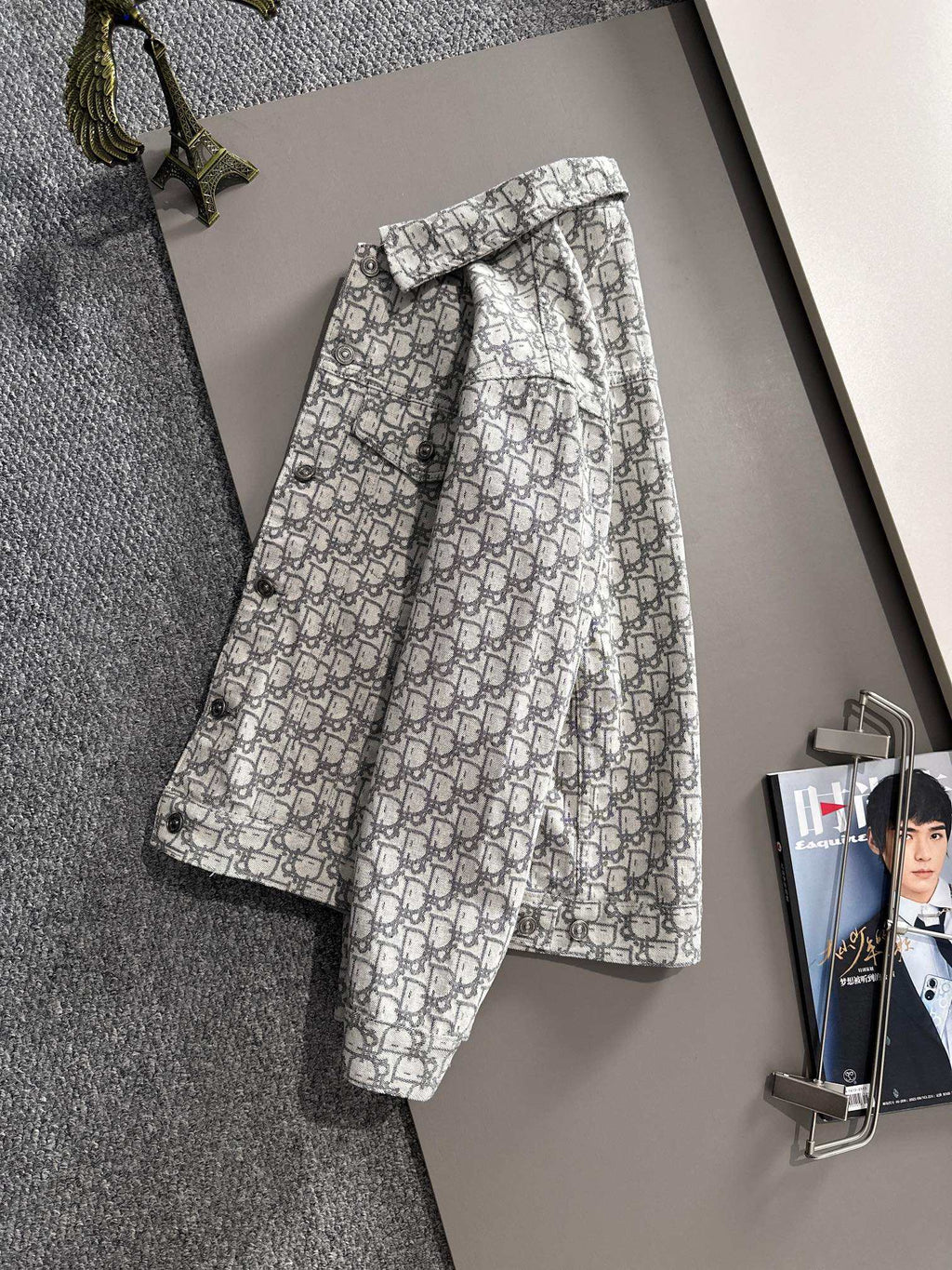 Long-sleeve jacket with allover logo print and front button placket
