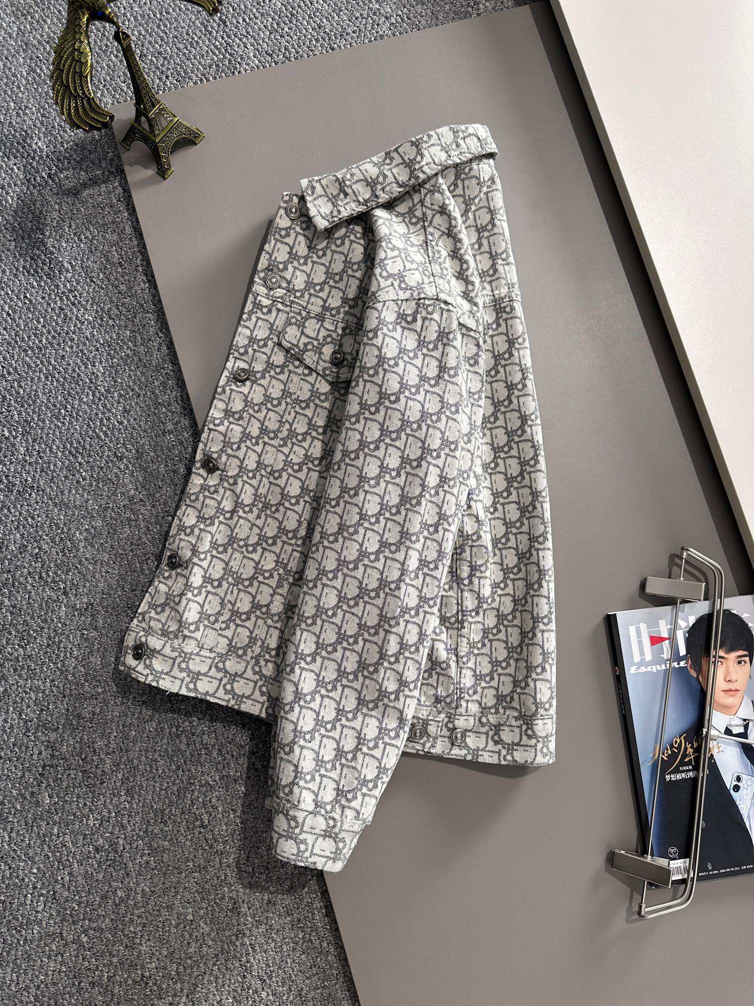 Long-sleeve jacket with allover logo print and front button placket